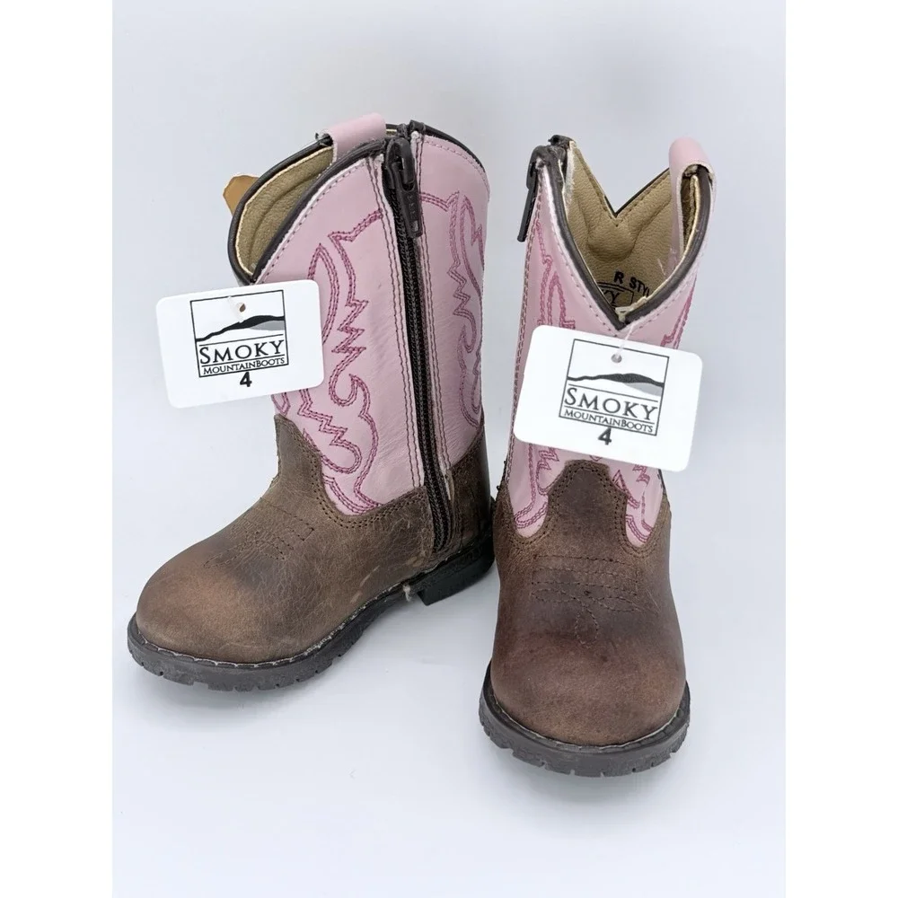 Smoky Mountain‎ Western Boots Girls 4T Hopalong Leather Brown Pink 3246 NWT